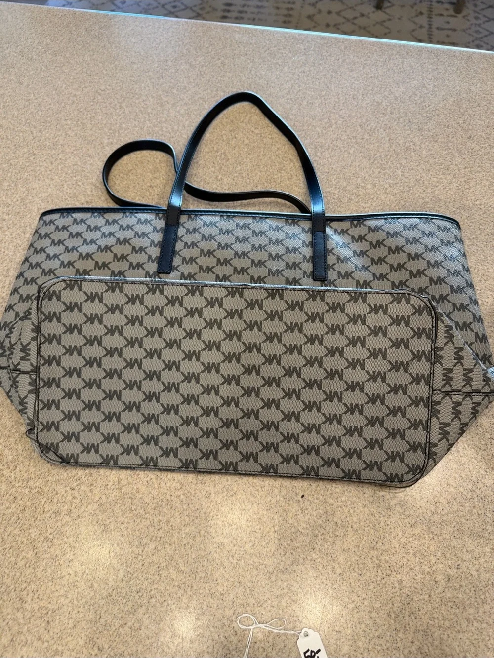 Michael Kors Black &Gray MK Logo Tote with Black Handles large